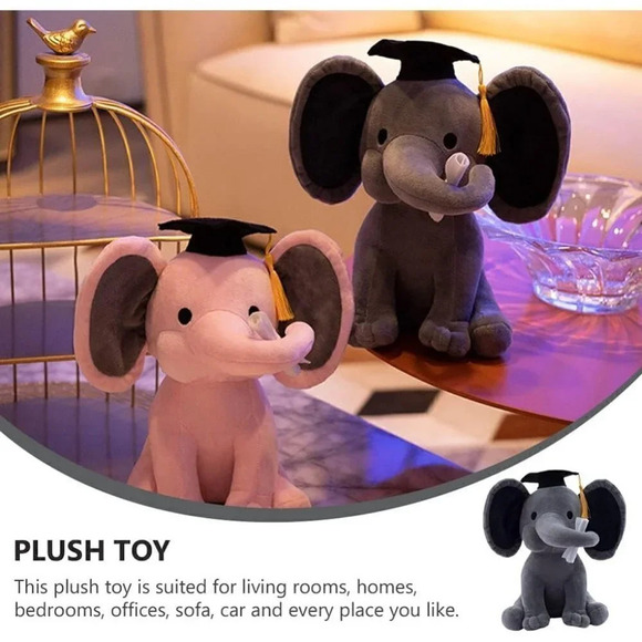Elephant Plush Animal Doll Toy Wearing Bachelor Hat Graduation  Party - Picture 9 of 9